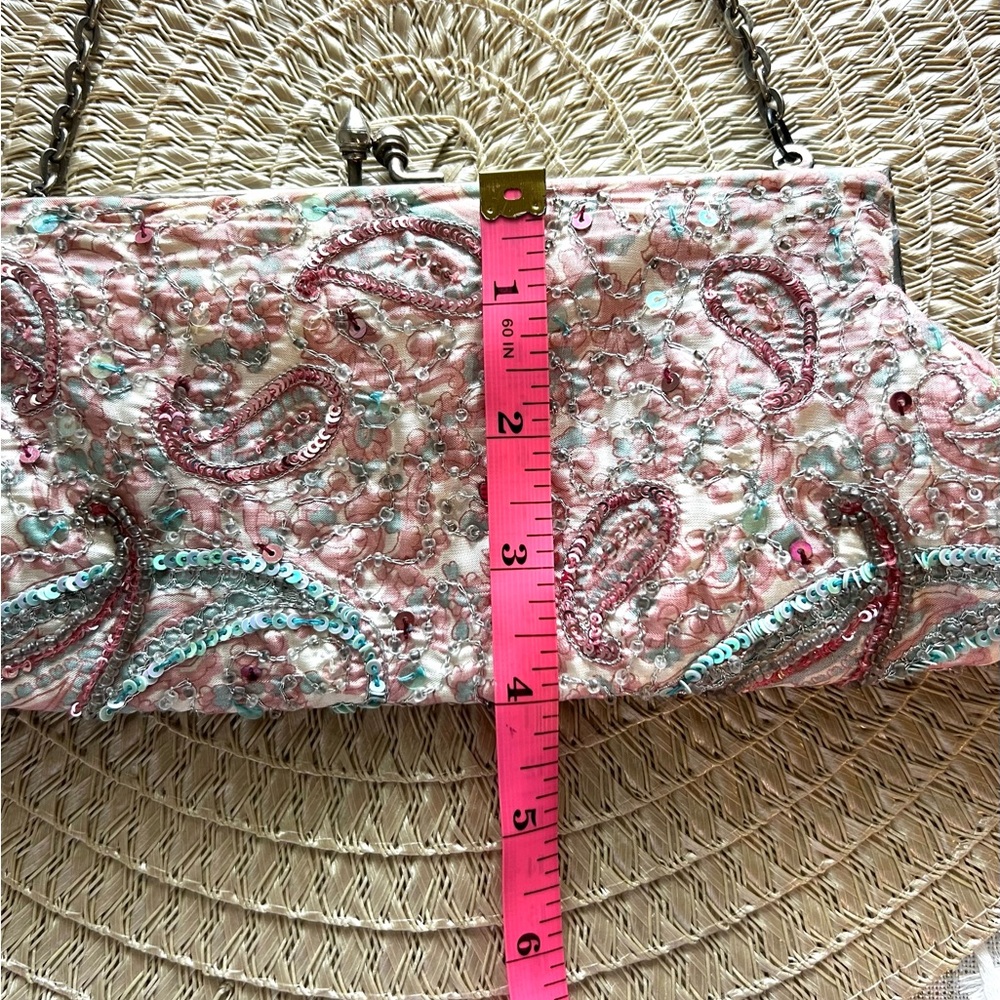 Vintage Pink Paisley Beaded Bag Trending Retro  Whimsy Ethereal  EUC - Picture 6 of 7
